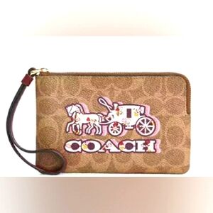 Coach Brown Wristlet with Horse and Carriage Design NWT